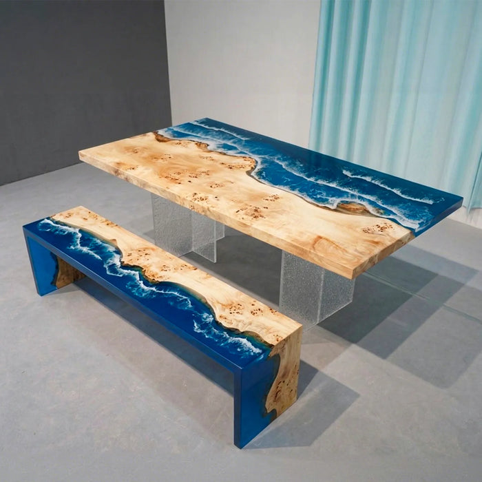 Poplar Ocean Wave Epoxy Resin Dining Table | ECT-379