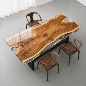 Custom Walnut Executive Office Desk with Crystal Clear Epoxy Resin | ECT-363