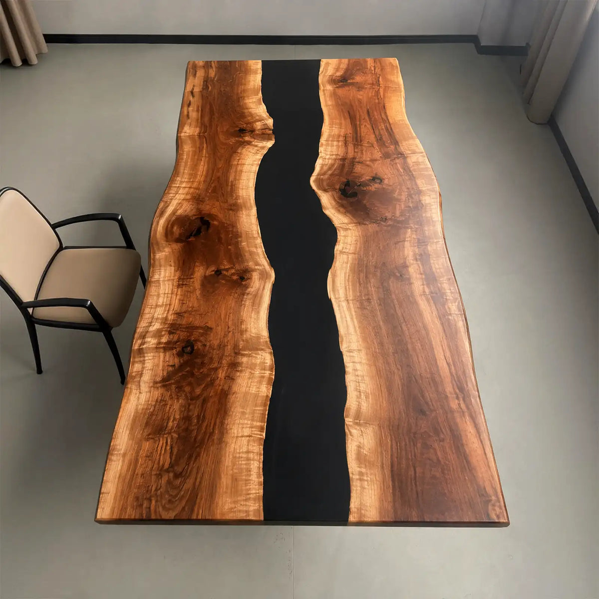 Custom Live Edge Walnut Black Epoxy Resin Conference Table | ECT-402