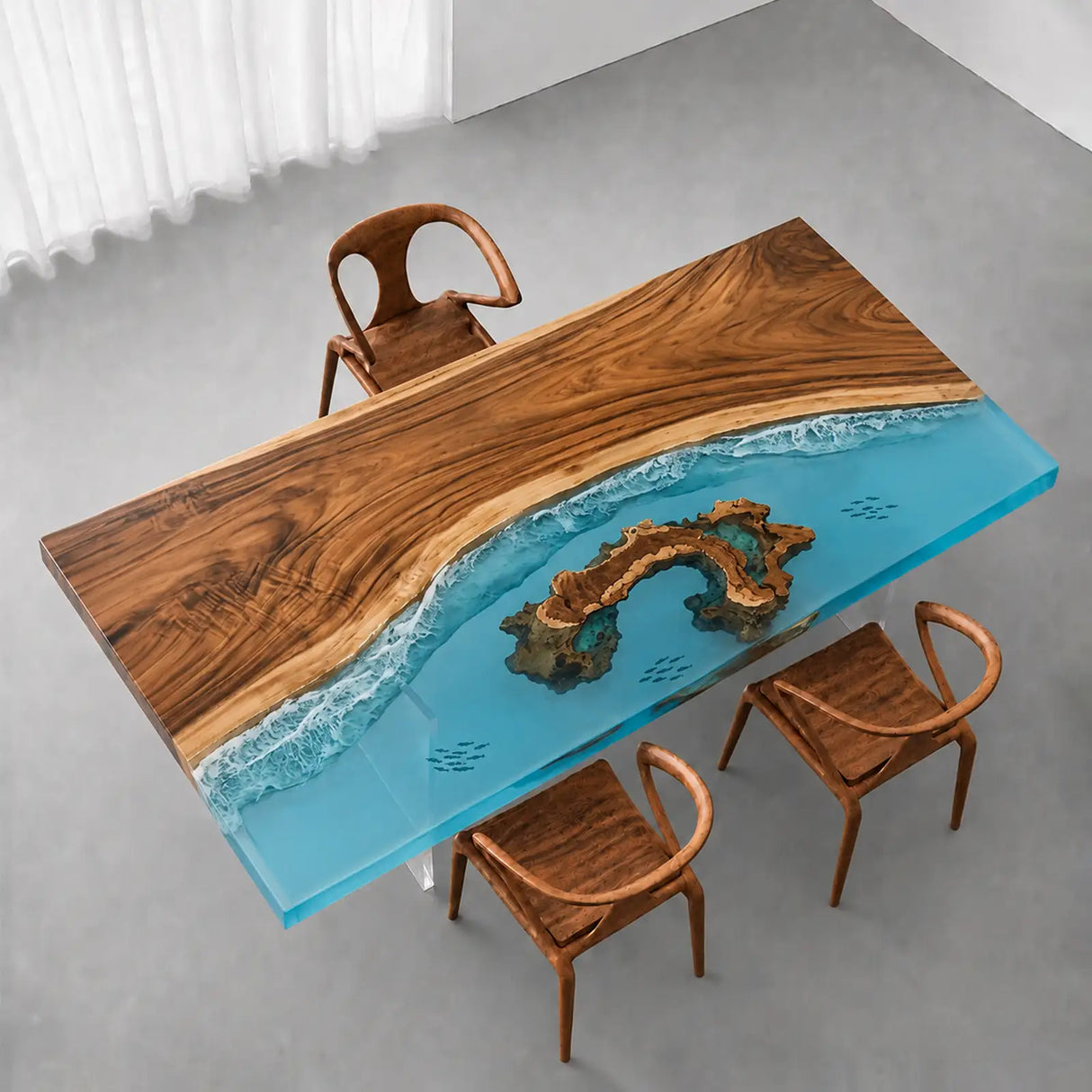 Walnut Ocean Epoxy Resin Dining Table | ECT-382