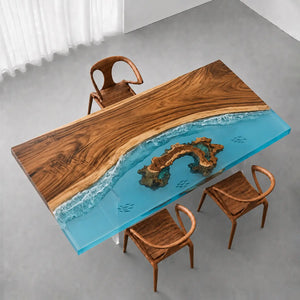 Walnut Ocean Epoxy Resin Dining Table | ECT-382