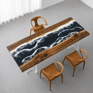 Custom Walnut Ocean Wave Epoxy Resin Conference Table | ECT-394