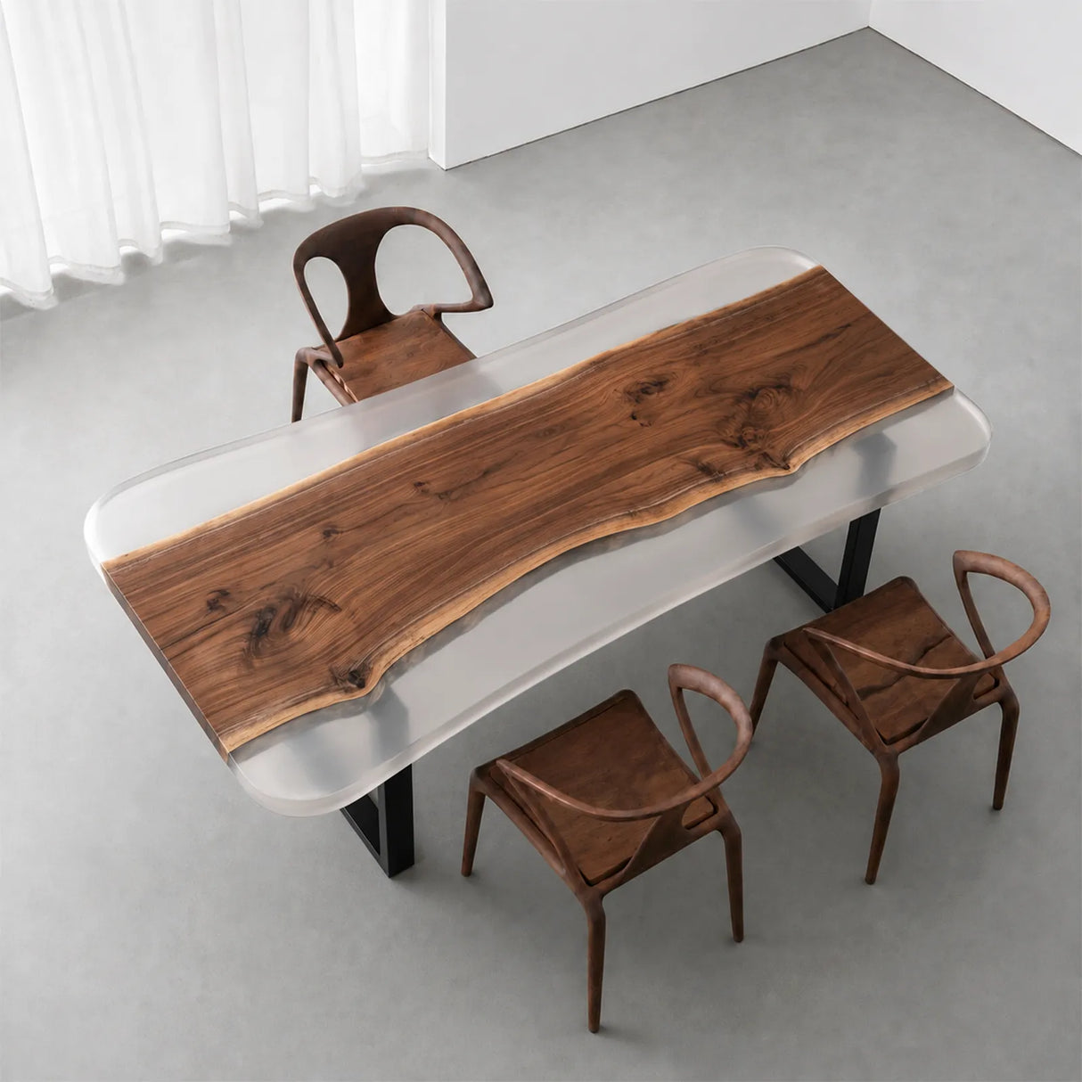Custom Black Walnut Office Desk with Crystal Clear Epoxy Resin | ECT-367