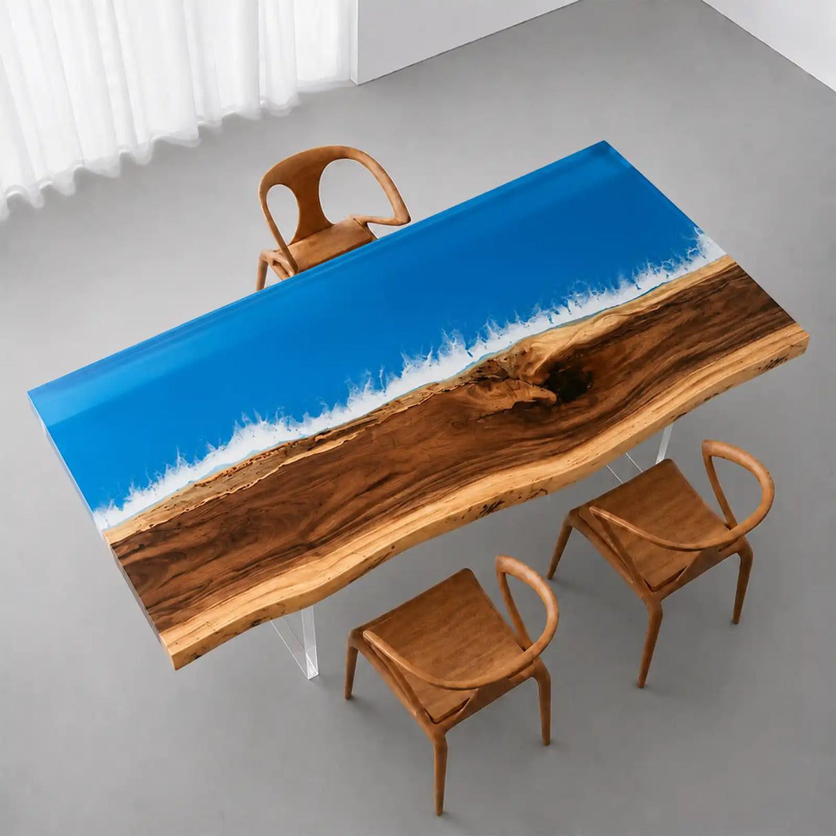 Walnut Live Edge Ocean Wave Epoxy Resin Dining Table | ECT-388