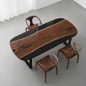 Custom Black Walnut Office Desk with Black Epoxy Resin Straight Edge | ECT-364