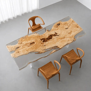 Custom Live Edge Poplar Office Desk with Crystal Clear Epoxy Resin | ECT-365