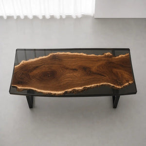 Custom Black Walnut Office Desk with Transparent Black Epoxy Resin | ECT-361