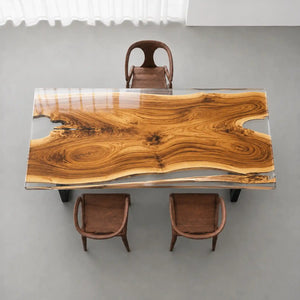 Custom Walnut Executive Office Desk with Crystal Clear Epoxy Resin | ECT-363