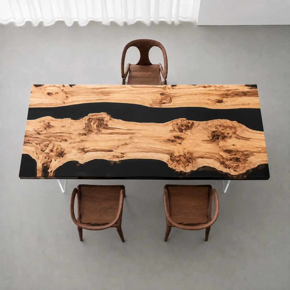 Custom Poplar Office Desk with Black Epoxy Resin Straight Edge | ECT-366