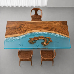 Walnut Ocean Epoxy Resin Dining Table | ECT-382