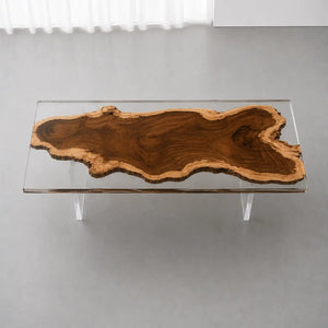 Custom Walnut Office Desk with Crystal Clear Epoxy Resin Straight Edge | ECT-362