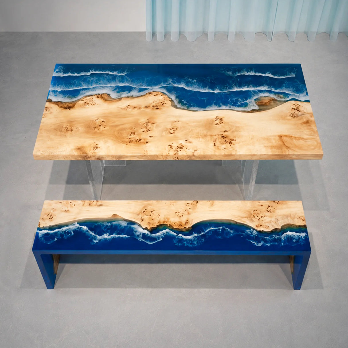 Poplar Ocean Wave Epoxy Resin Dining Table | ECT-379