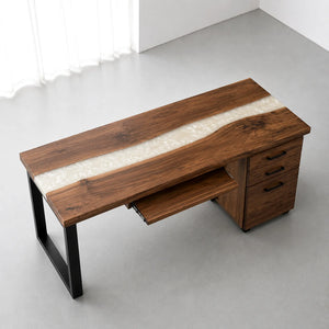 Walnut White Pearl Epoxy Executive Office Desk with Storage | ECT-370