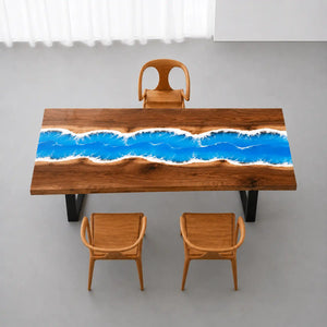 Walnut Ocean Wave Epoxy Resin Dining Table | ECT-374