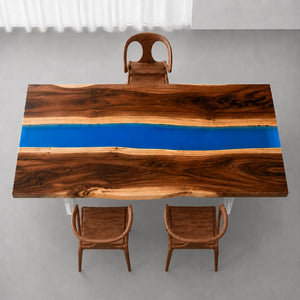 Walnut Live Edge Blue Epoxy Resin Dining Table | ECT-387