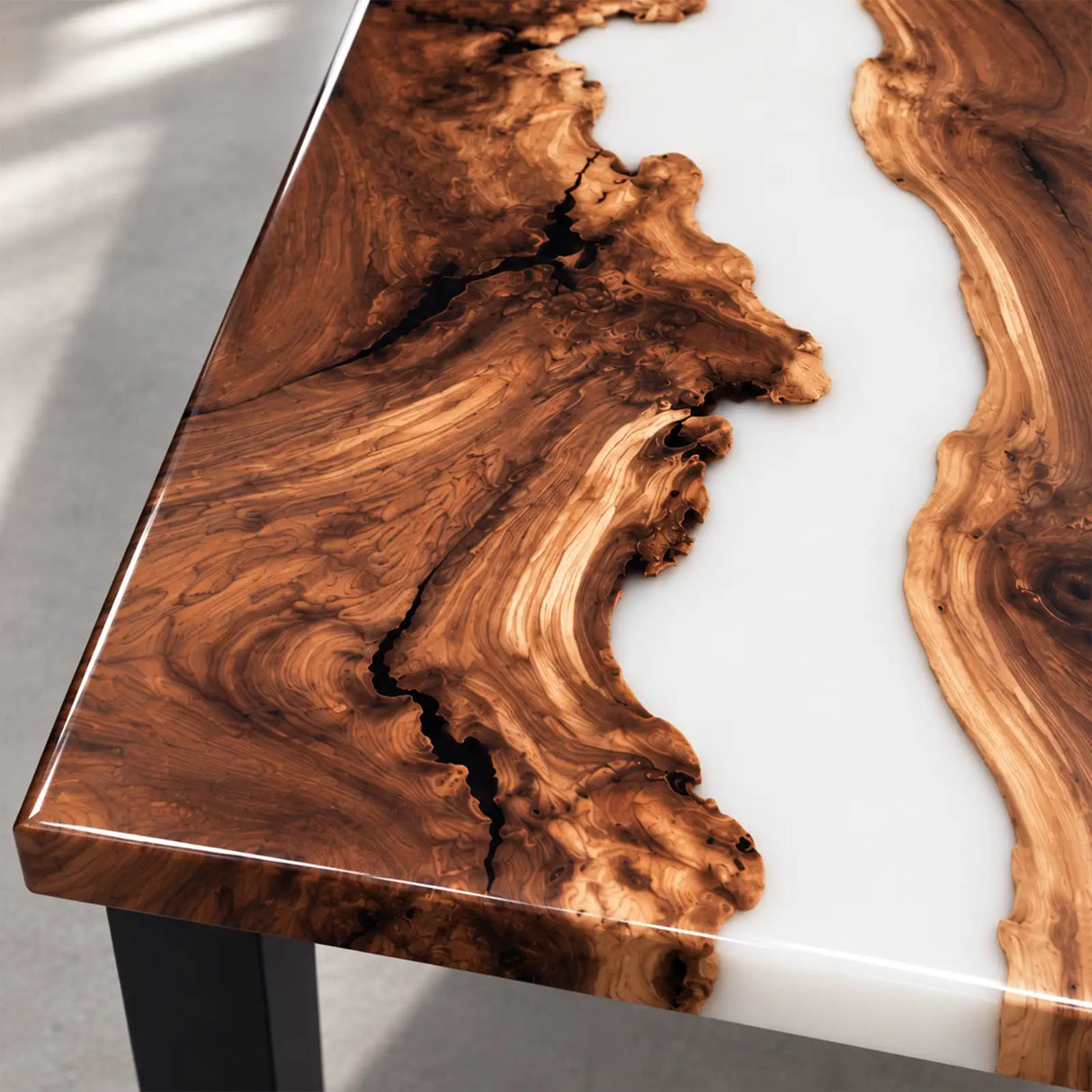 Custom Black Walnut White Epoxy Resin Conference Table | ECT-405