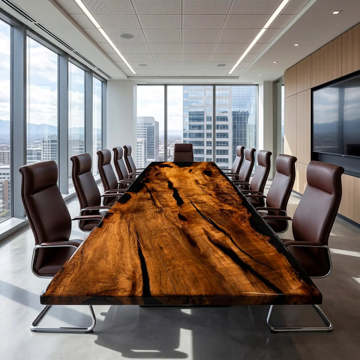 Custom Golden Camphor Black Epoxy Resin Conference Table | ECT-407