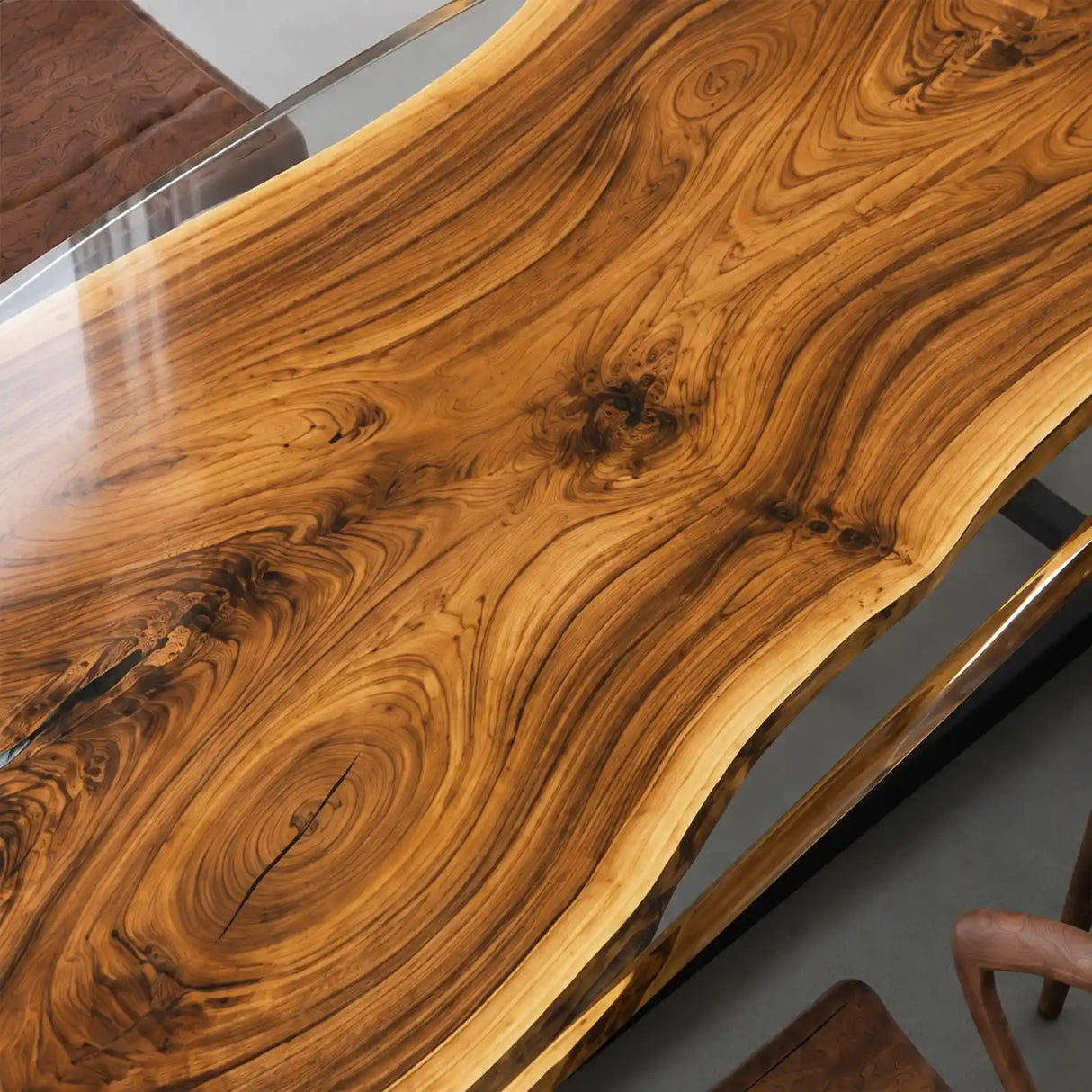Custom Walnut Executive Office Desk with Crystal Clear Epoxy Resin | ECT-363