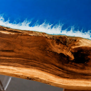 Walnut Live Edge Ocean Wave Epoxy Resin Dining Table | ECT-388