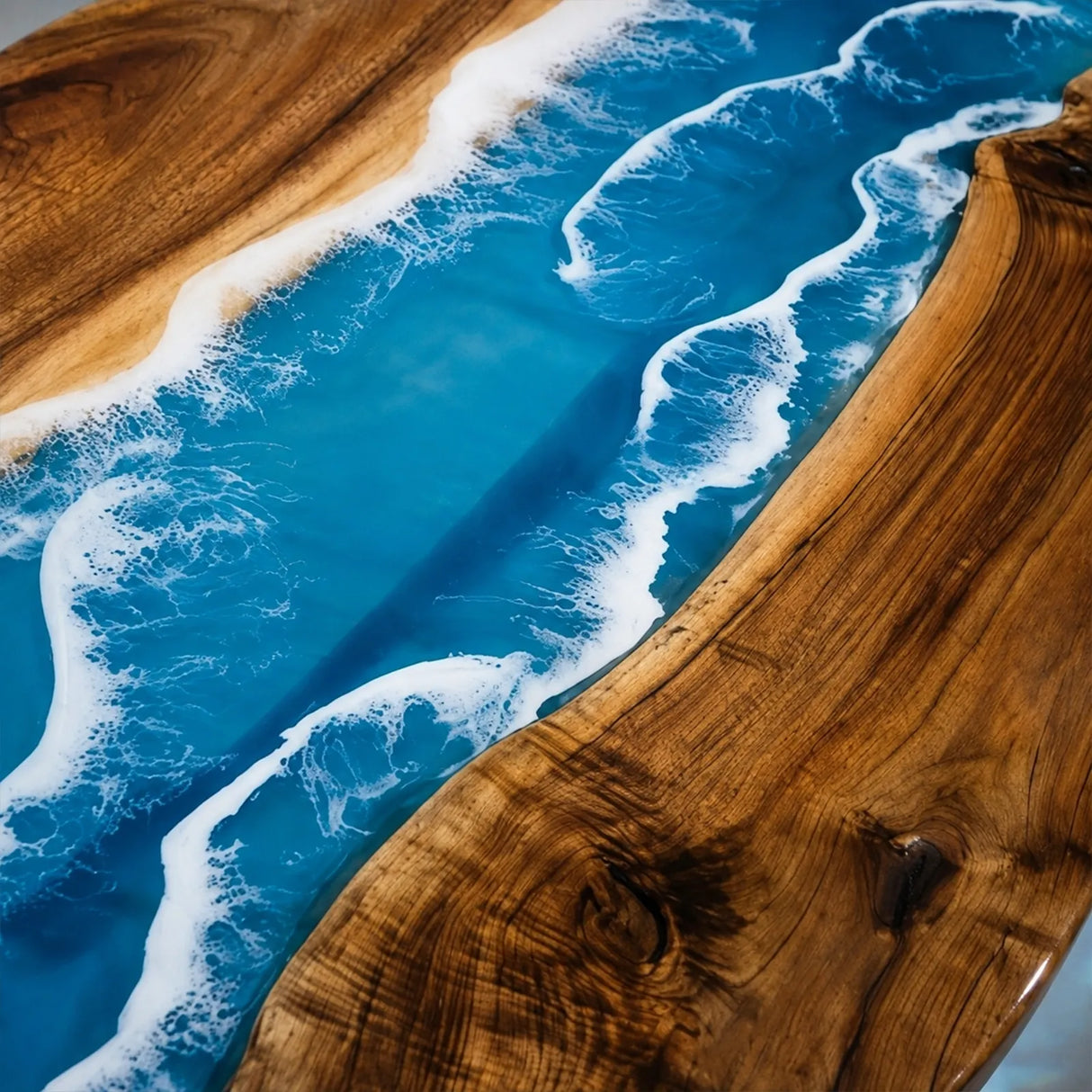 Walnut Ocean Wave Epoxy Resin Dining Table | ECT-377