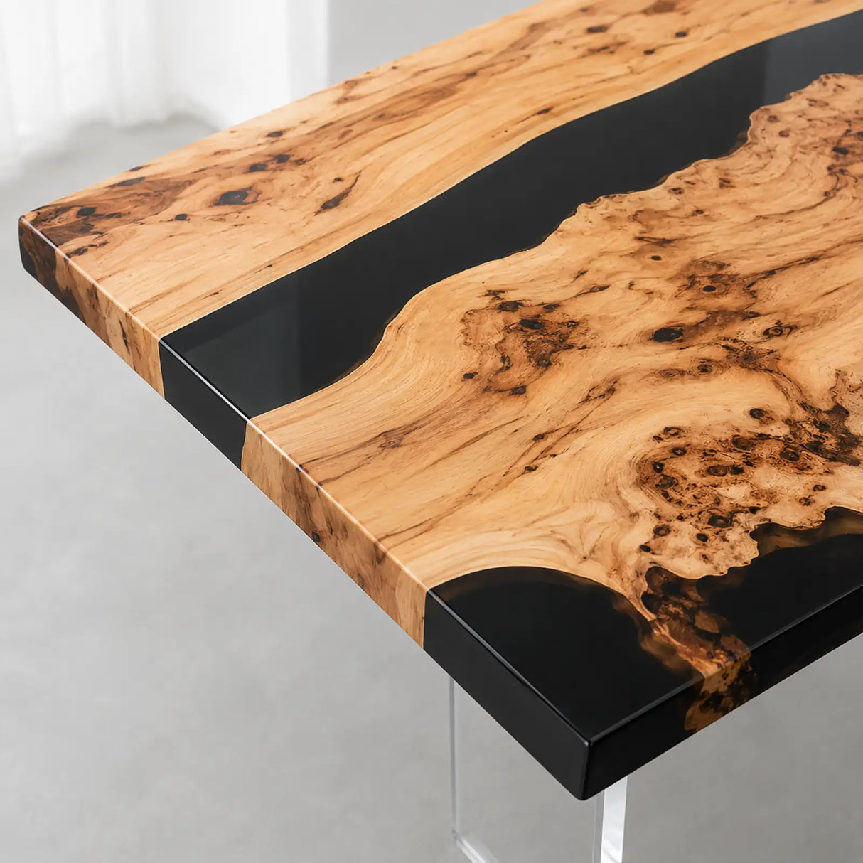 Custom Poplar Office Desk with Black Epoxy Resin Straight Edge | ECT-366