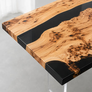 Custom Poplar Office Desk with Black Epoxy Resin Straight Edge | ECT-366