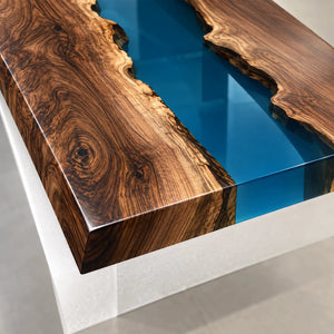 Custom Black Walnut Blue Epoxy Resin Conference Table | ECT-404
