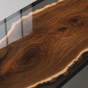 Custom Black Walnut Office Desk with Transparent Black Epoxy Resin | ECT-361