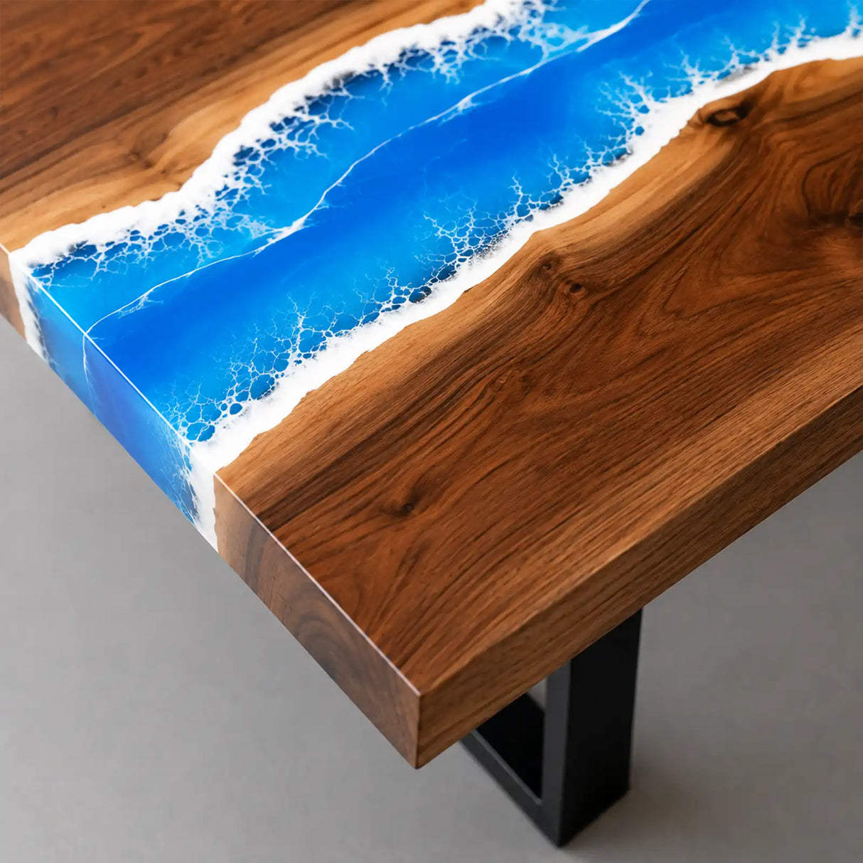 Walnut Ocean Wave Epoxy Resin Dining Table | ECT-374
