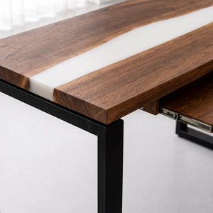 Walnut White Epoxy L-Shaped Executive Office Desk with Storage | ECT-369