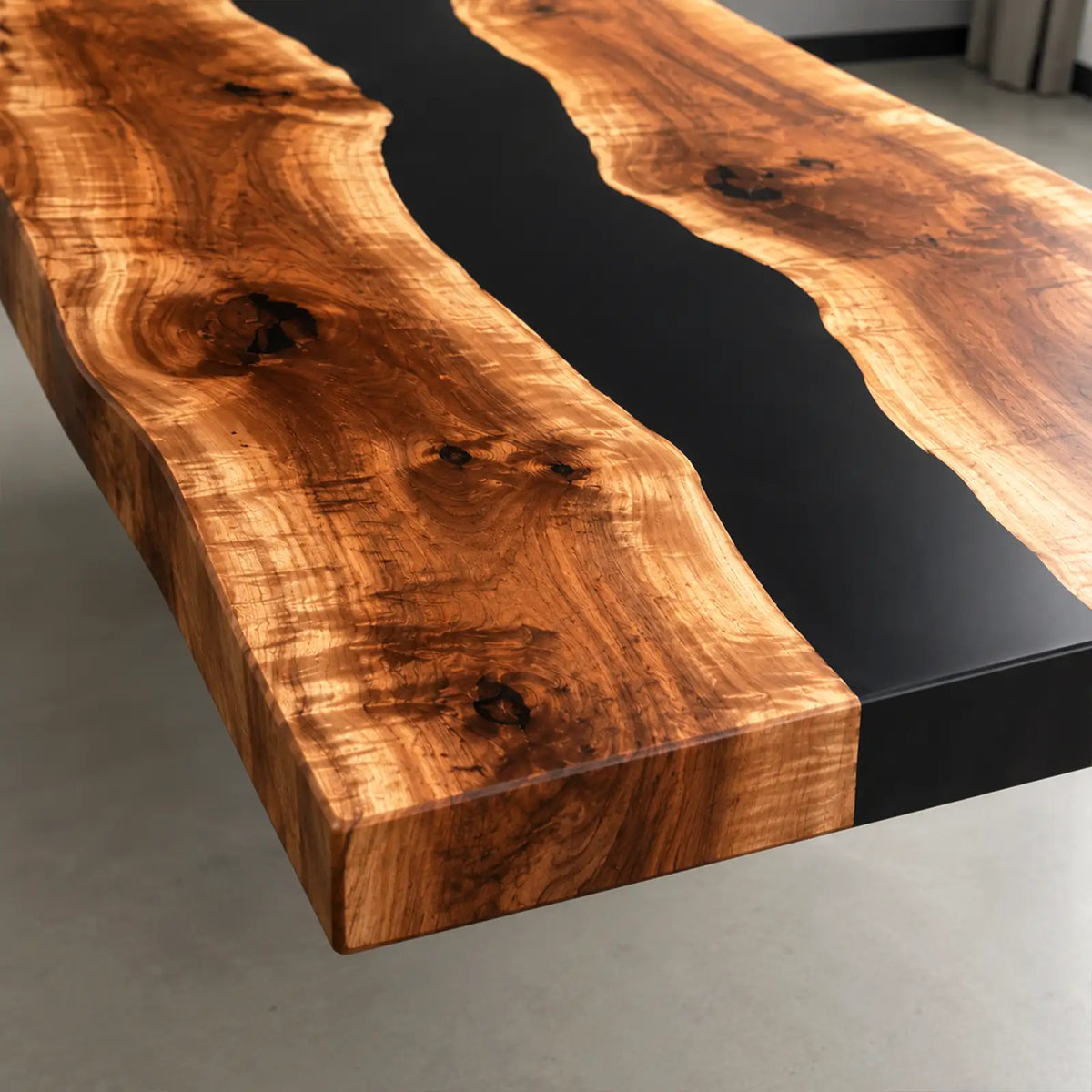 Custom Live Edge Walnut Black Epoxy Resin Conference Table | ECT-402