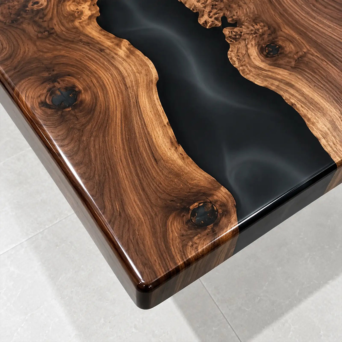 Custom Black Walnut Black Epoxy Resin Conference Table | ECT-403