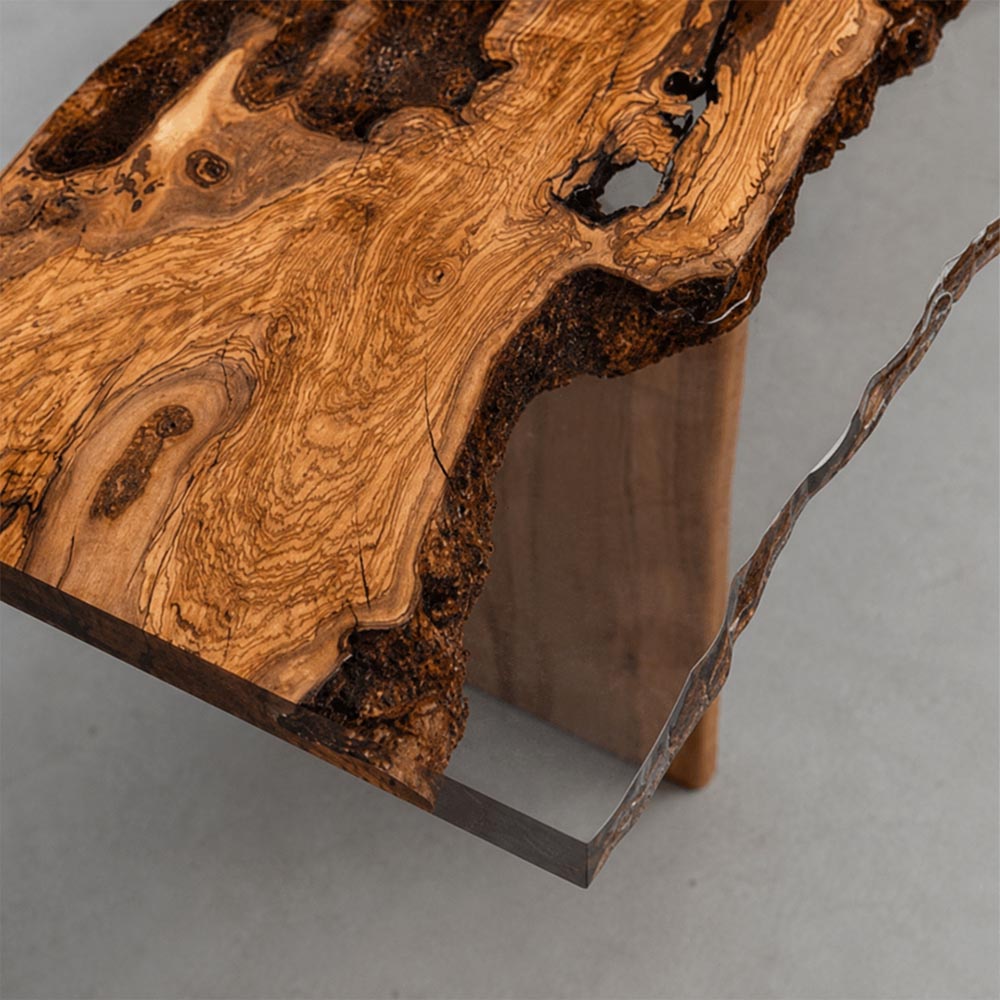 Elite Custom Olive Wood Handmade Clear Smokey Grey Epoxy Table ECT-108