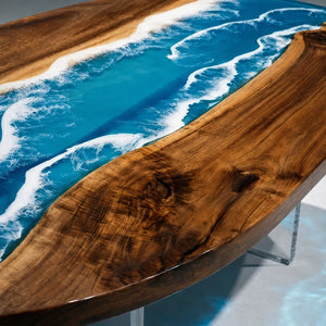 Walnut Ocean Wave Epoxy Resin Dining Table | ECT-377