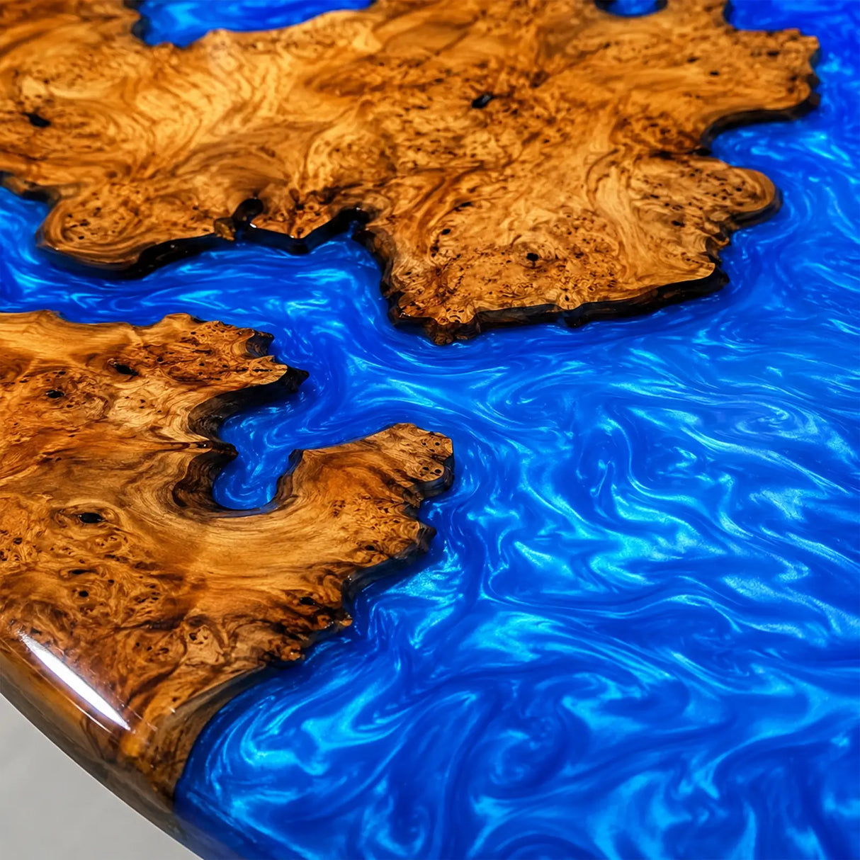Round Olive Wood Blue Epoxy Resin Dining Table | ECT-380