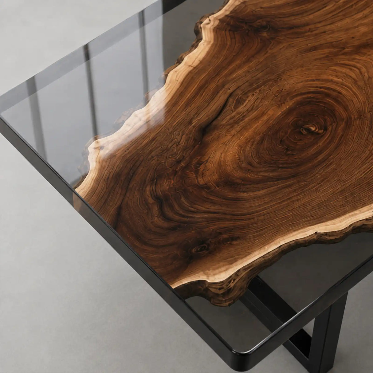 Custom Black Walnut Office Desk with Transparent Black Epoxy Resin | ECT-361