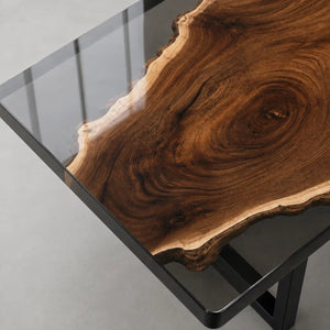 Custom Black Walnut Office Desk with Transparent Black Epoxy Resin | ECT-361