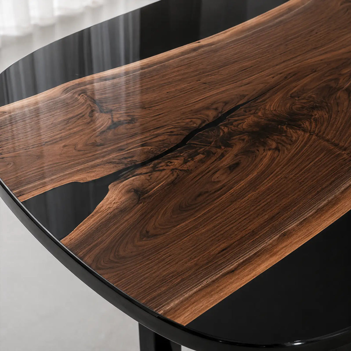 Custom Black Walnut Office Desk with Black Epoxy Resin Straight Edge | ECT-364
