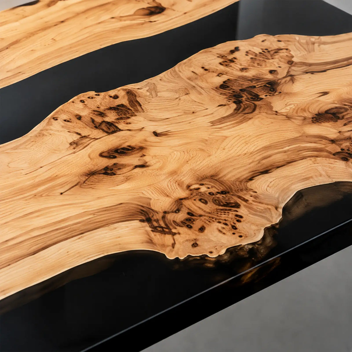 Custom Poplar Office Desk with Black Epoxy Resin Straight Edge | ECT-366
