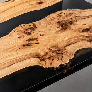 Custom Poplar Office Desk with Black Epoxy Resin Straight Edge | ECT-366