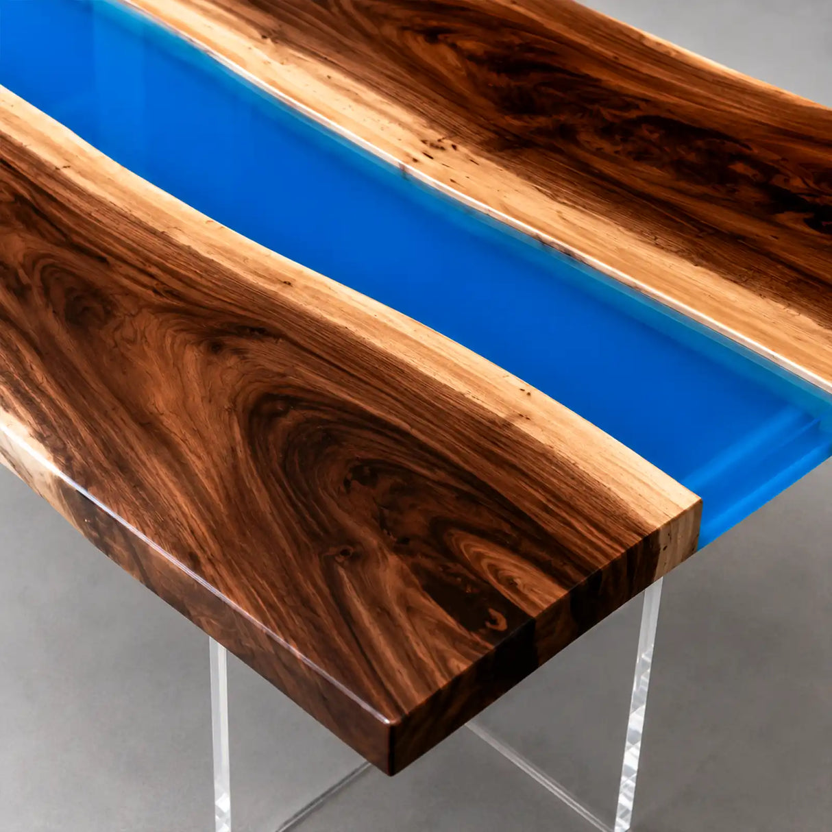 Walnut Live Edge Blue Epoxy Resin Dining Table | ECT-387