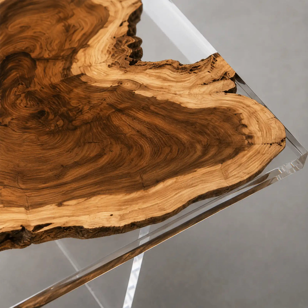 Custom Walnut Office Desk with Crystal Clear Epoxy Resin Straight Edge | ECT-362