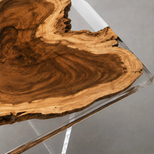 Custom Walnut Office Desk with Crystal Clear Epoxy Resin Straight Edge | ECT-362