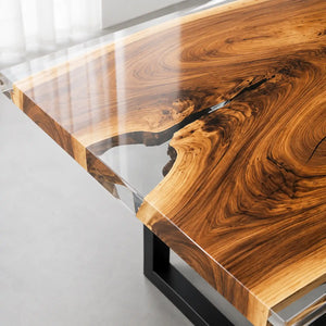 Custom Walnut Executive Office Desk with Crystal Clear Epoxy Resin | ECT-363