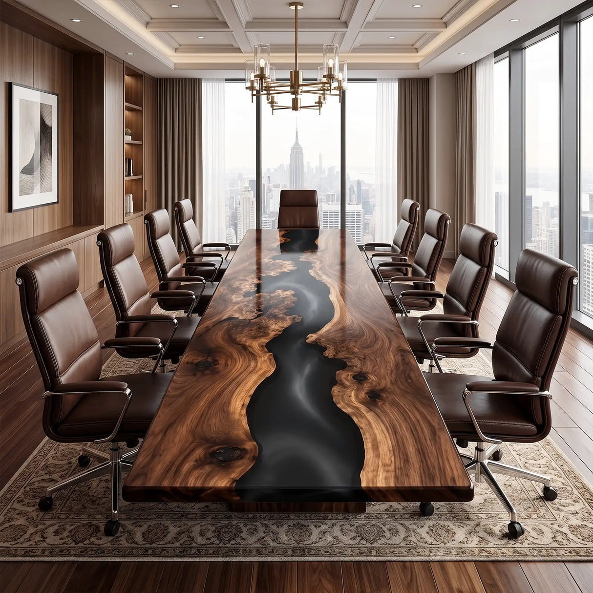 Custom Black Walnut Black Epoxy Resin Conference Table | ECT-403