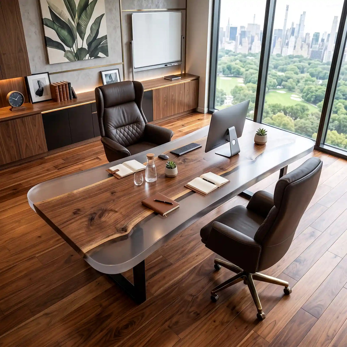 Custom Black Walnut Office Desk with Crystal Clear Epoxy Resin | ECT-367