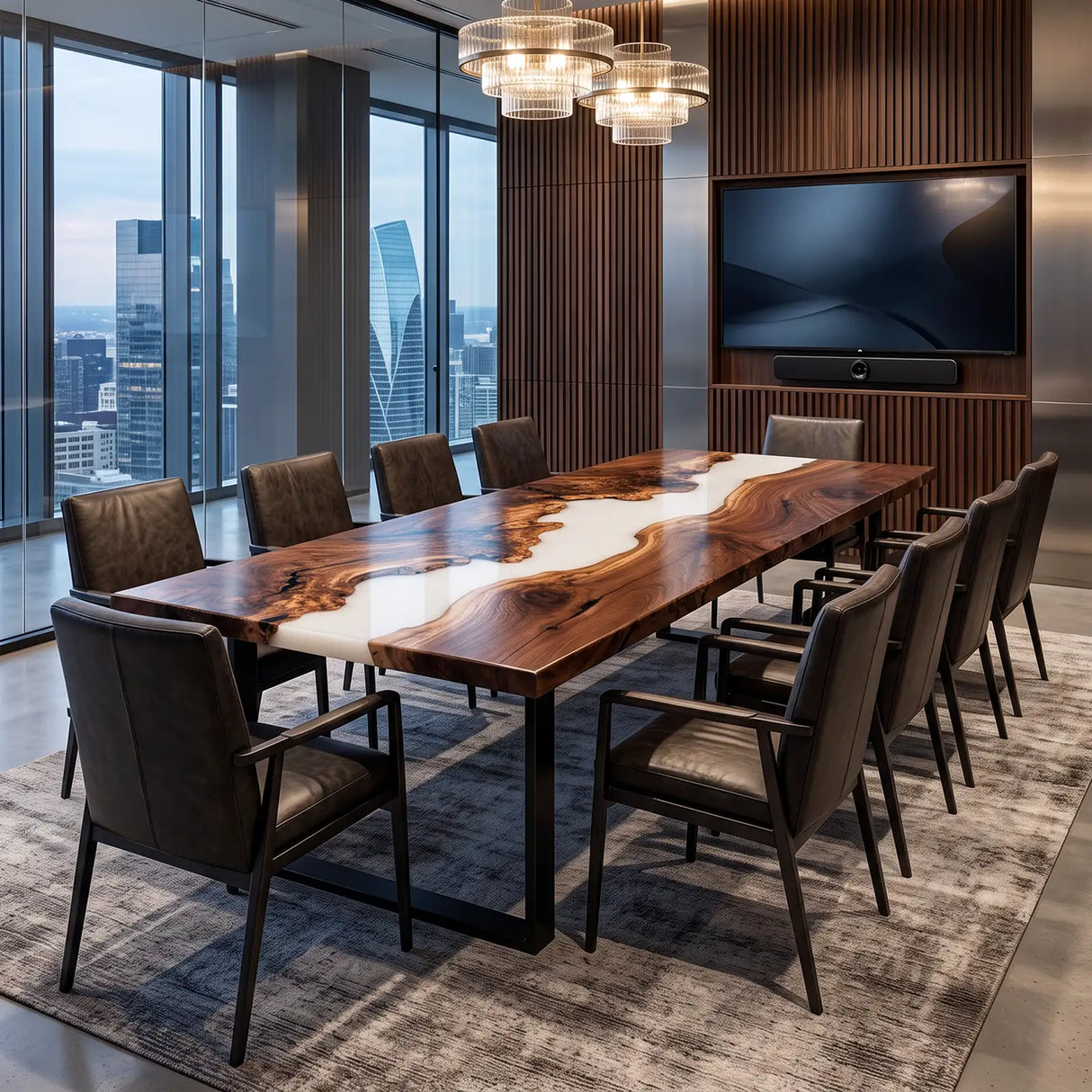 Custom Black Walnut White Epoxy Resin Conference Table | ECT-405
