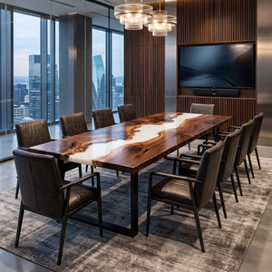 Custom Black Walnut White Epoxy Resin Conference Table | ECT-405