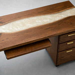 Walnut White Pearl Epoxy Executive Office Desk with Storage | ECT-370