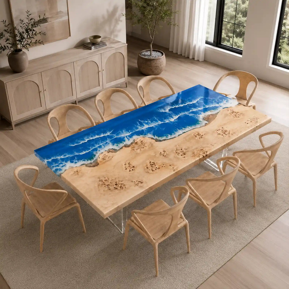 Poplar Ocean Wave Epoxy Resin Dining Table | ECT-373